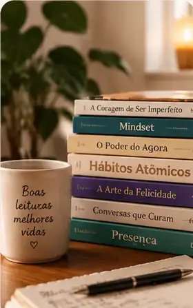 Livros e elementos de leitura representando leituras que inspiram